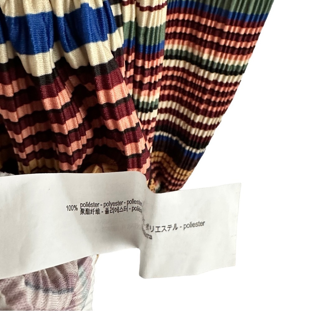 ZARA Multicolor Stripe Pleated Long Balloon Sleeve Dress - Picture 9 of 14